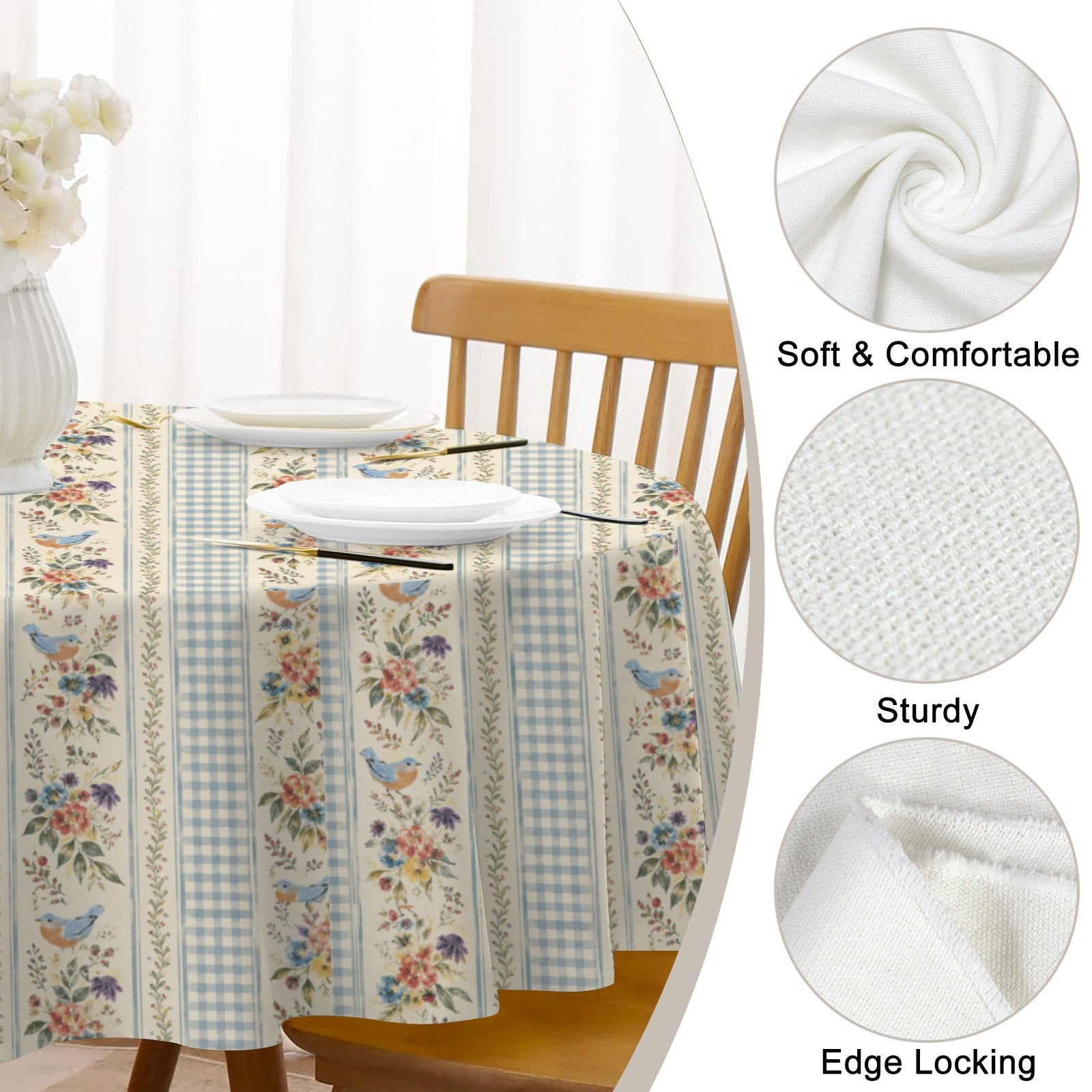 Beloved Bird Stripe Round Custom Round Tablecloth 60" x 60" | Ships from USA