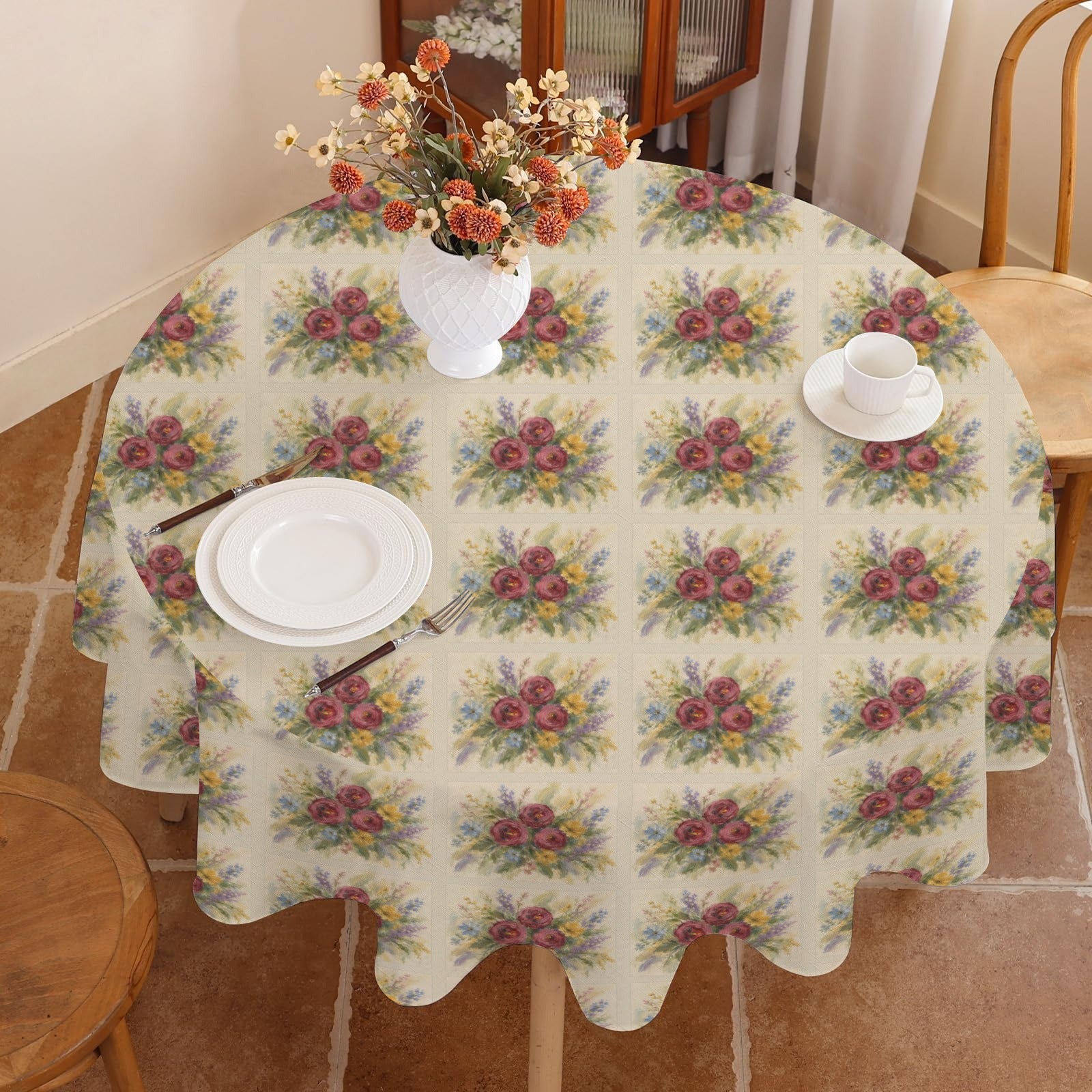 Provincial Flora Round Custom Round Tablecloth 60" x 60" | Ships from USA