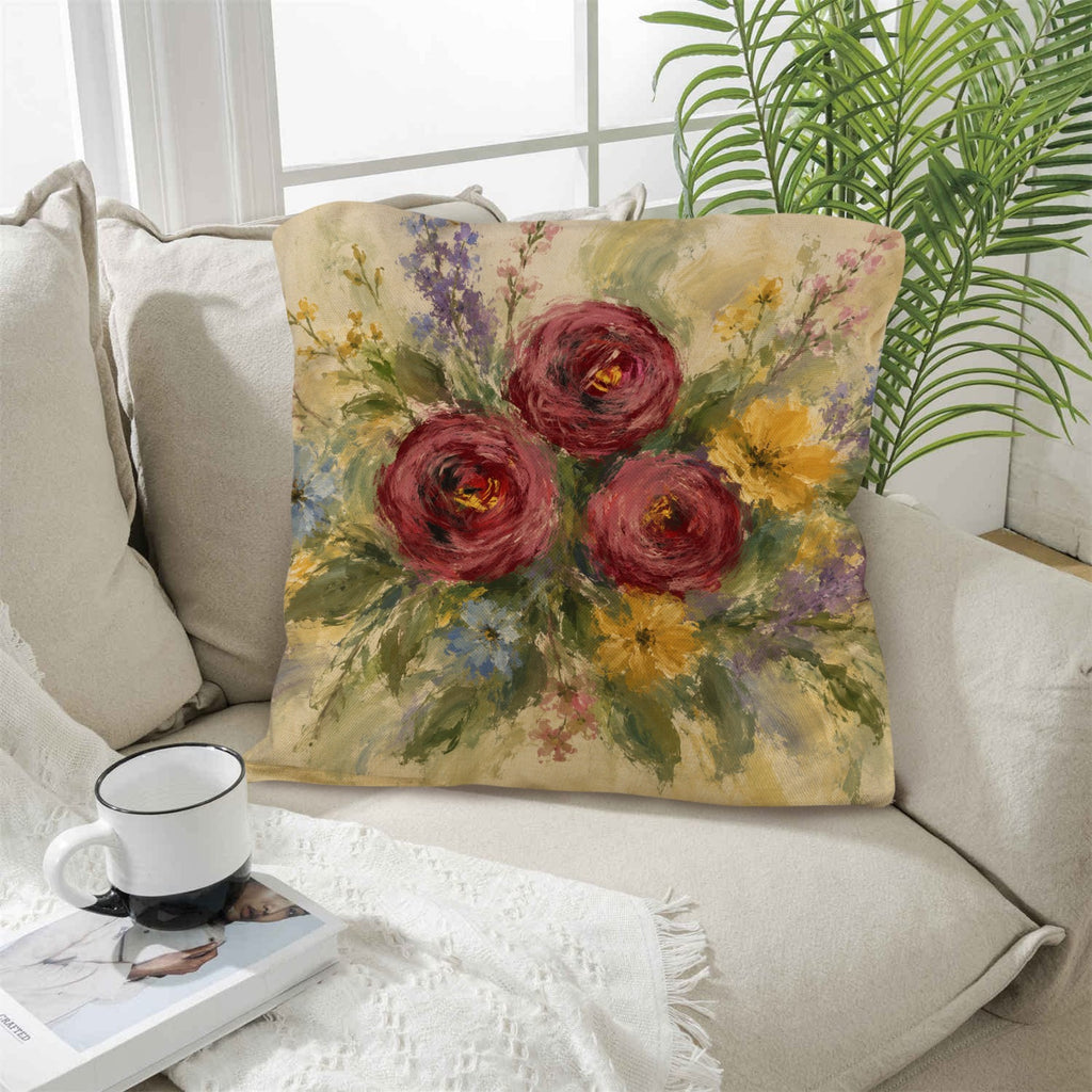 Provicincial Flora Pillow Set Linen Throw Pillow 18" x 18"（Customized Separately in Sets of 4） | Ships from USA