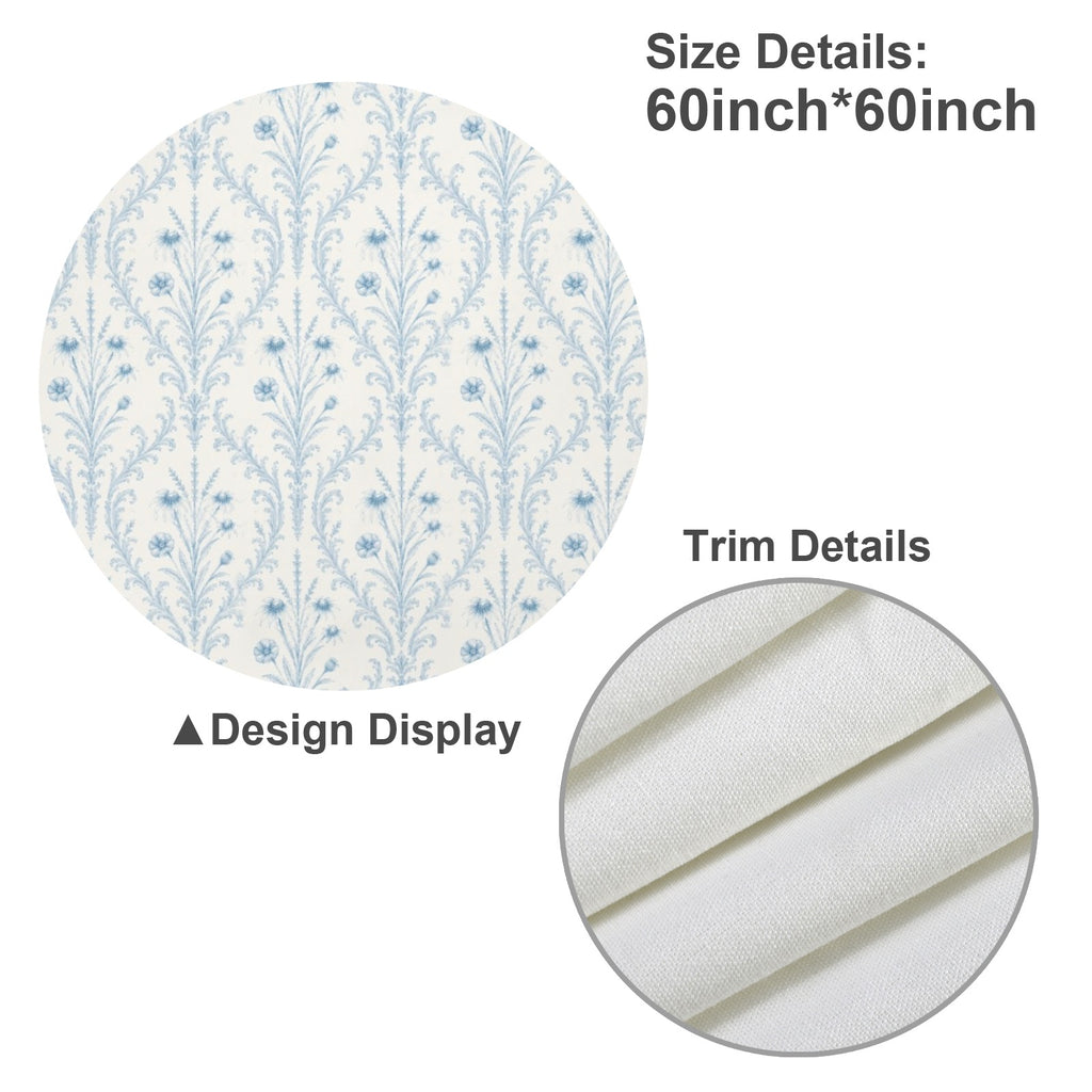 Blue Damask Round Custom Round Tablecloth 60" x 60" | Ships from USA