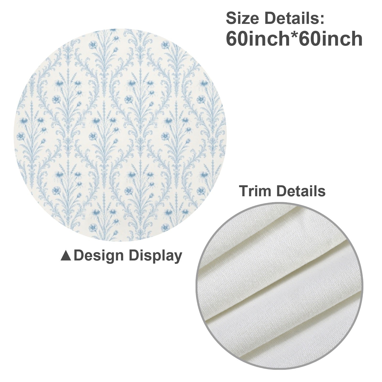 Blue Damask Round Custom Round Tablecloth 60" x 60" | Ships from USA