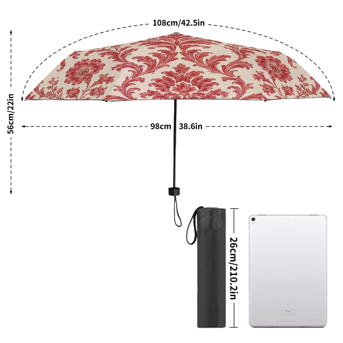 UV Protection Umbrella Red Damask
