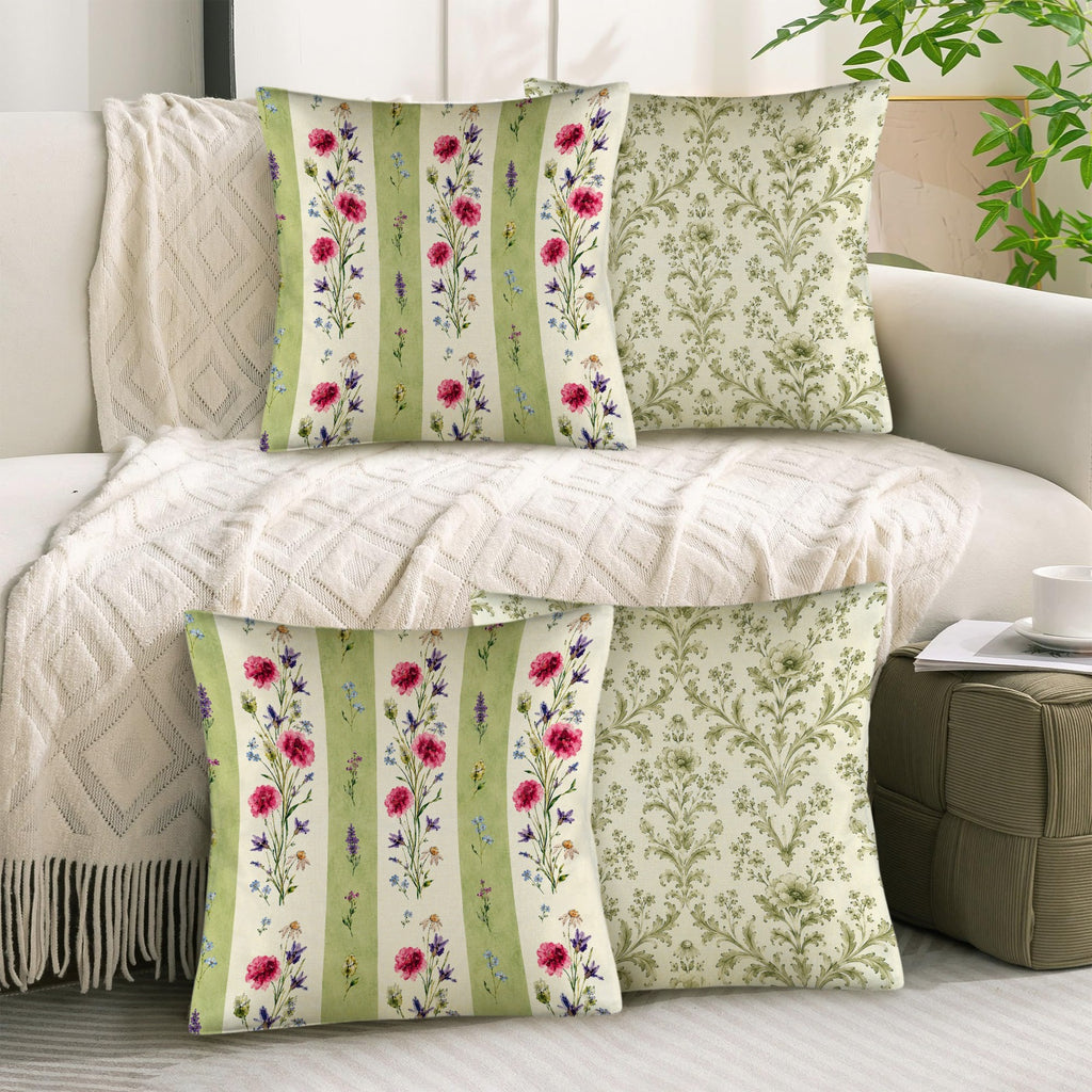 Provincial Wildflower Pillow Set Linen Throw Pillow 18" x 18"（Customized Separately in Sets of 4） | Ships from USA