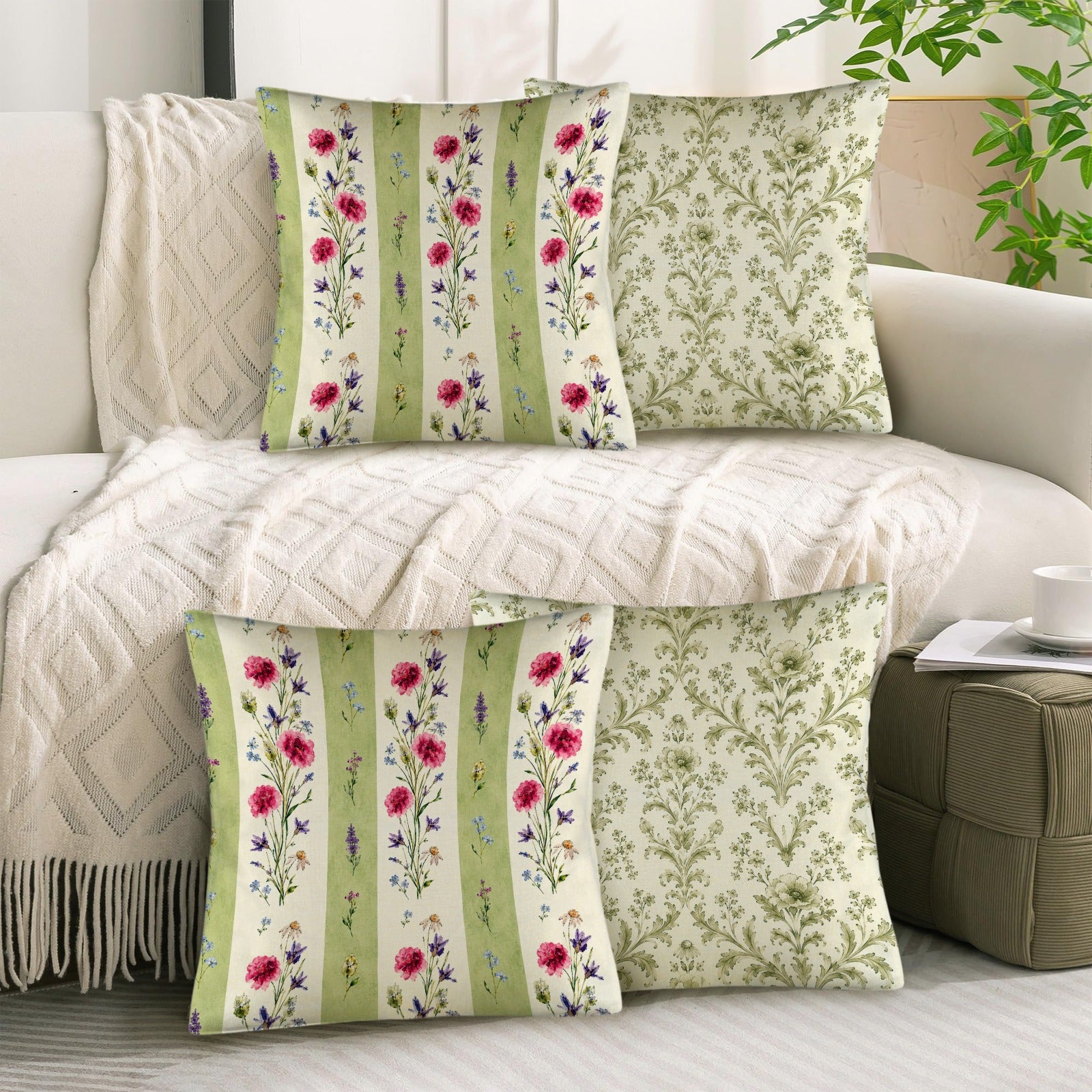 Provincial Wildflower Pillow Set Linen Throw Pillow 18" x 18"（Customized Separately in Sets of 4） | Ships from USA