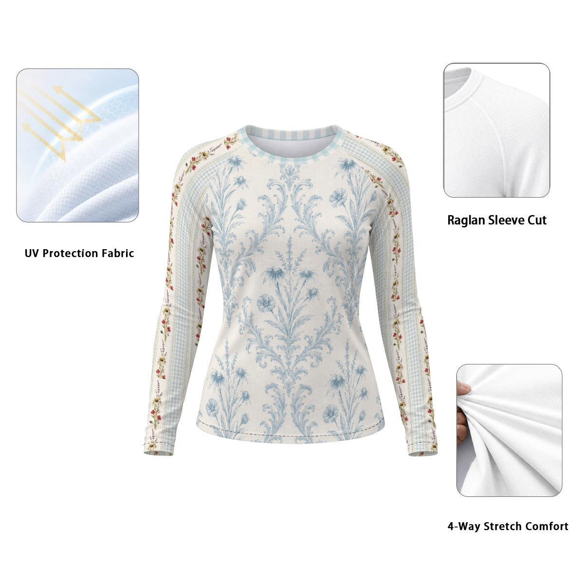 All-Over Print Women's Raglan Sun Protection Sport Jersey With Long Sleeve