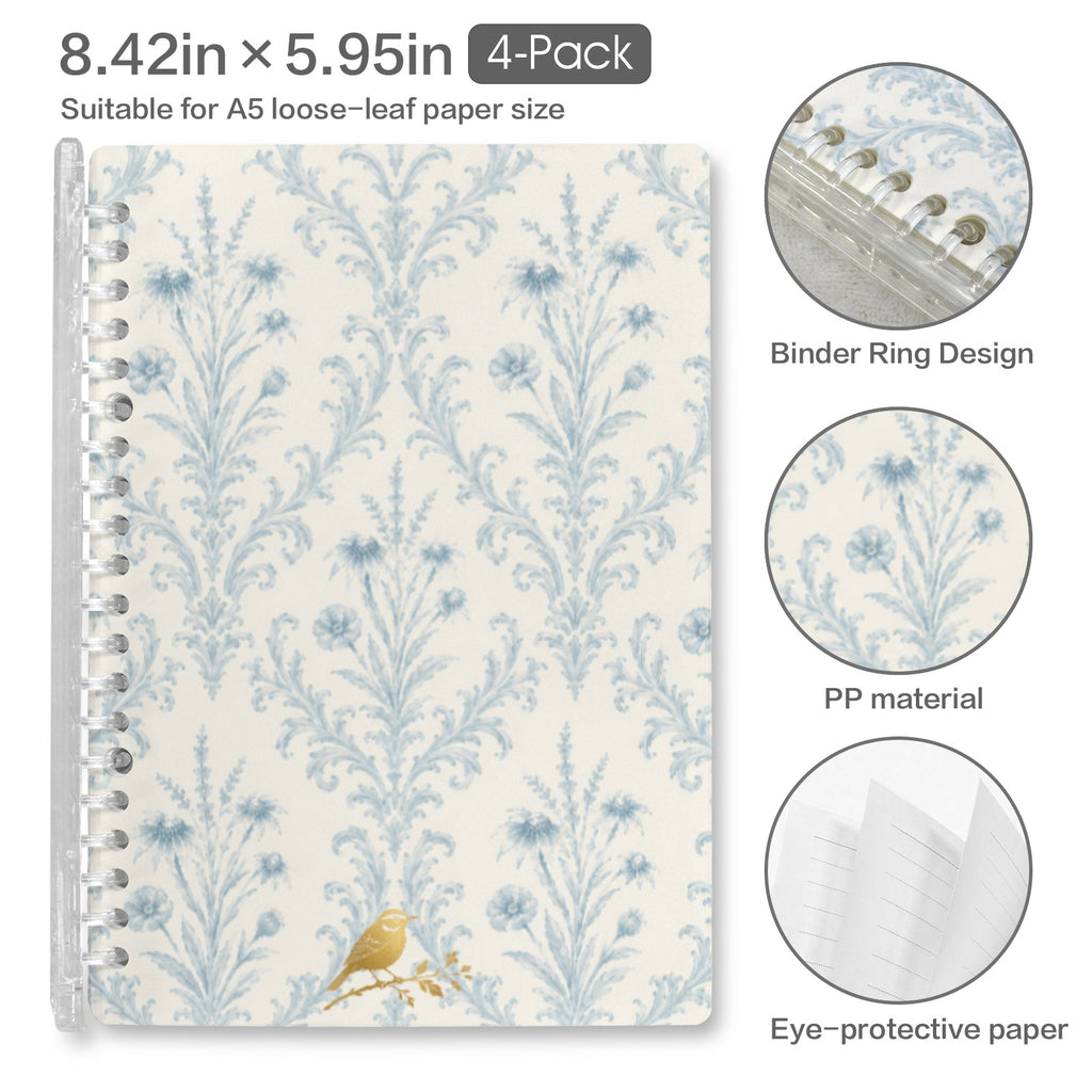 Provincial Stripe Robins Egg Notebooks with Emblem Loose-Leaf Notebooks ( Cover Print, 4-Pack ) | Ships from USA