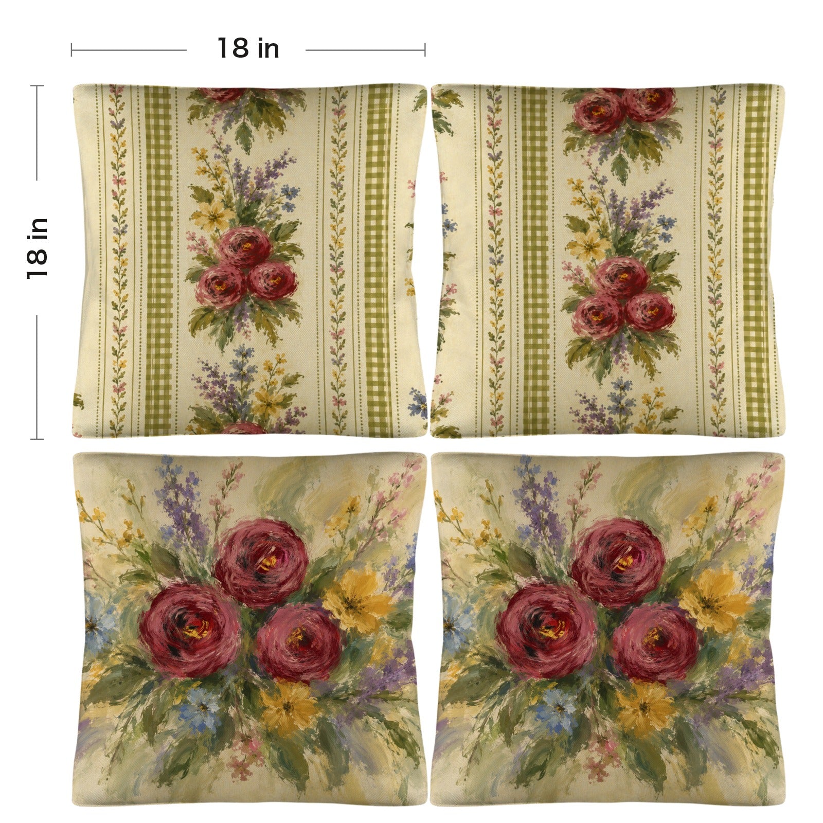 Provicincial Flora Pillow Set Linen Throw Pillow 18" x 18"（Customized Separately in Sets of 4） | Ships from USA