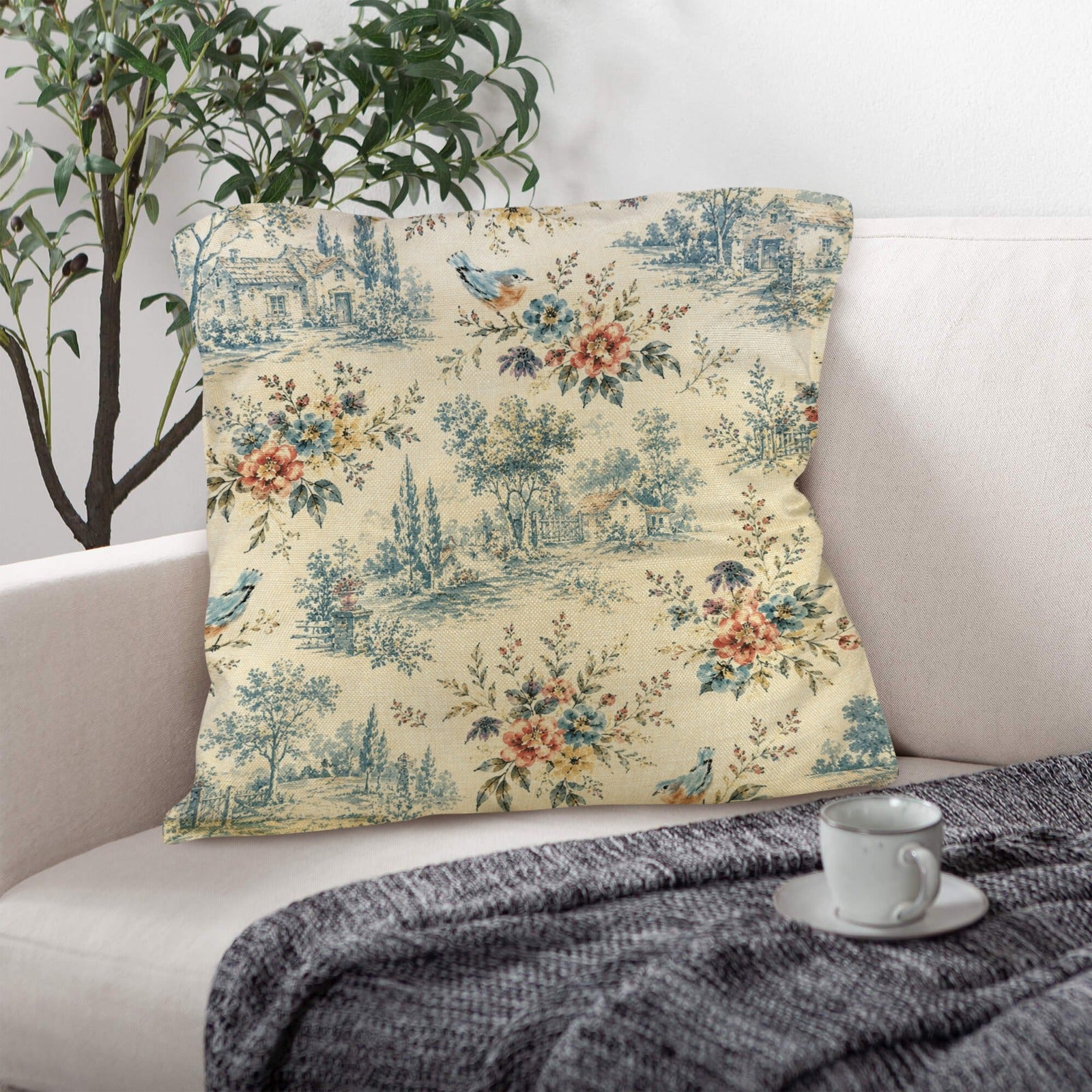 Beloved Bird Pillow Set Linen Throw Pillow 18" x 18"（Customized Separately in Sets of 4） | Ships from USA