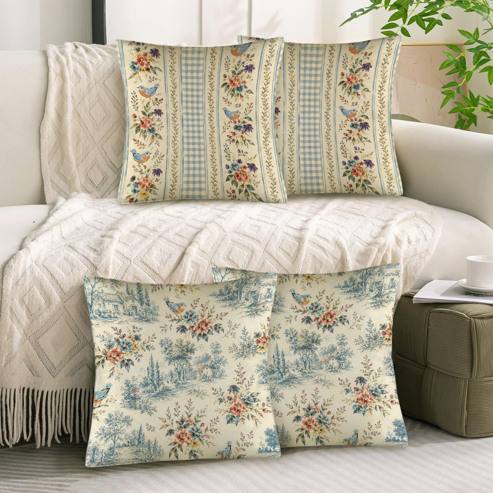 Beloved Bird Pillow Set Linen Throw Pillow 18" x 18"（Customized Separately in Sets of 4） | Ships from USA