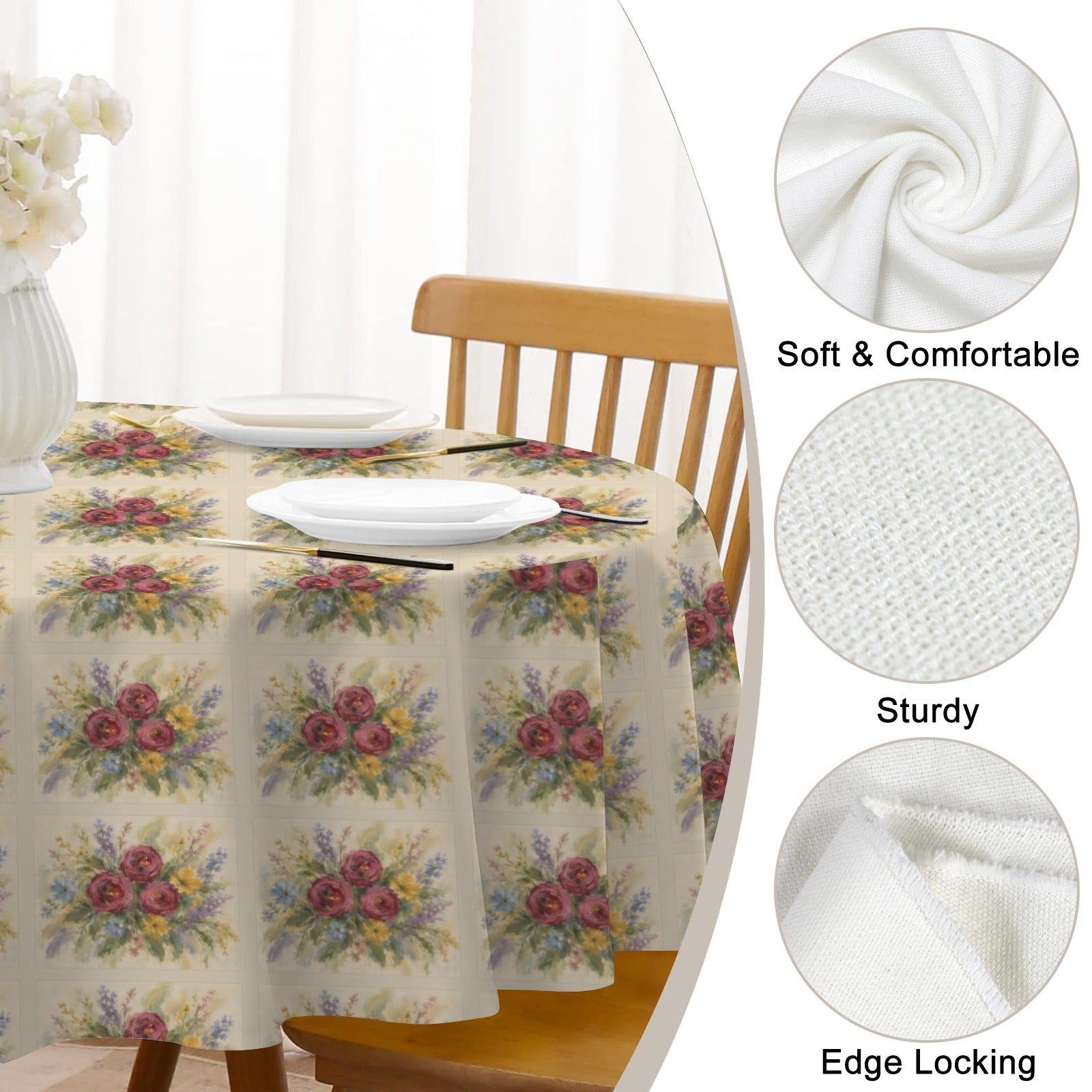 Provincial Flora Round Custom Round Tablecloth 60" x 60" | Ships from USA