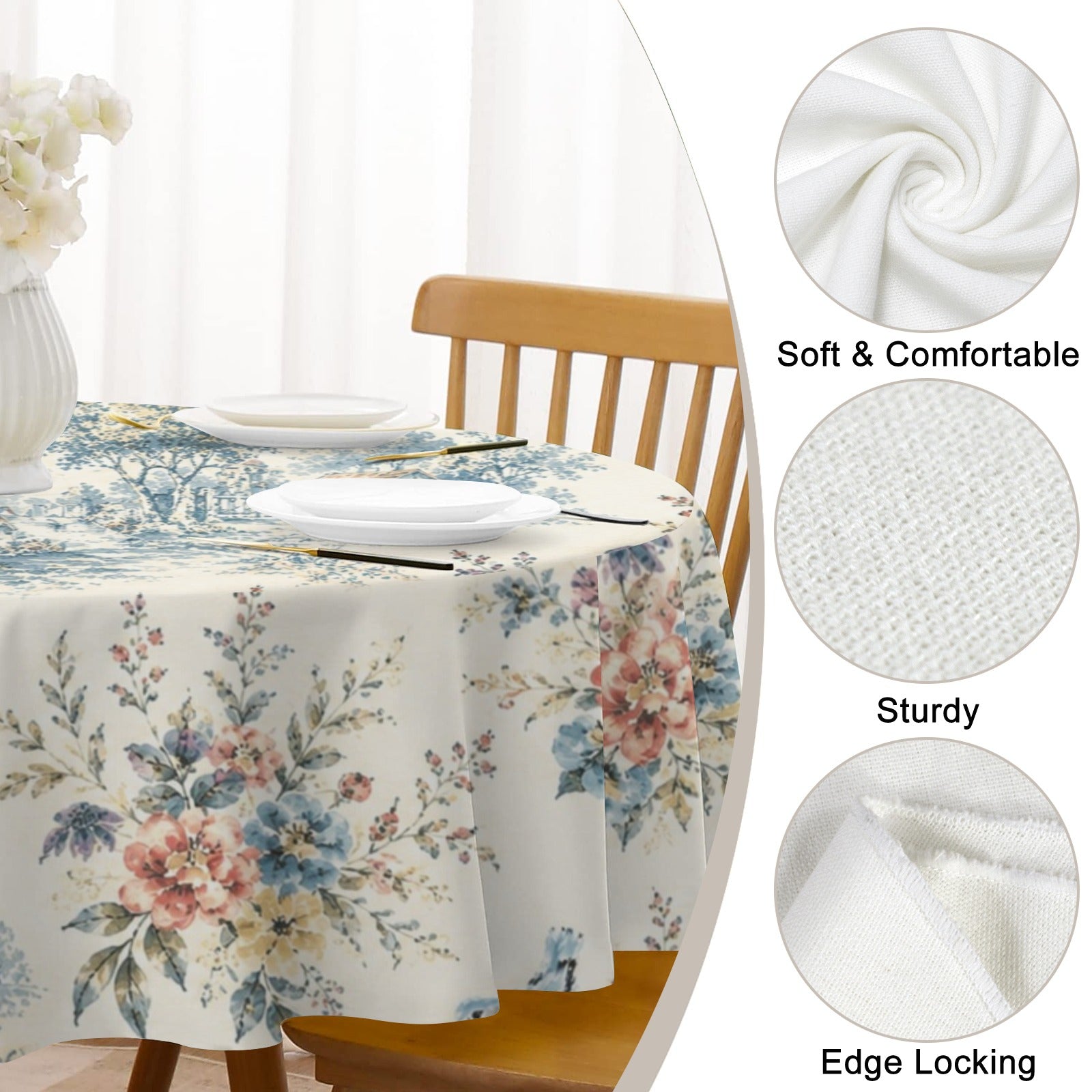 Beloved Bird Toile Round Custom Round Tablecloth 60" x 60" | Ships from USA