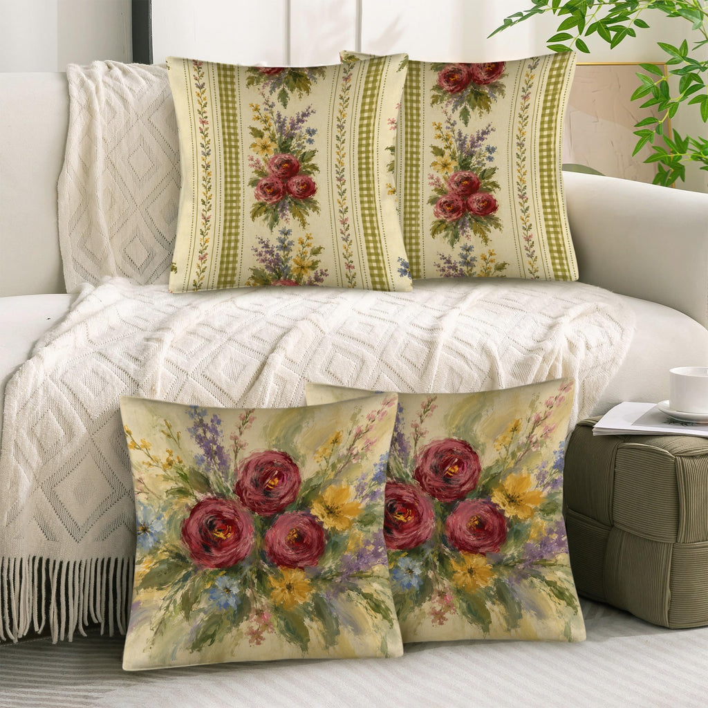 Provicincial Flora Pillow Set Linen Throw Pillow 18" x 18"（Customized Separately in Sets of 4） | Ships from USA