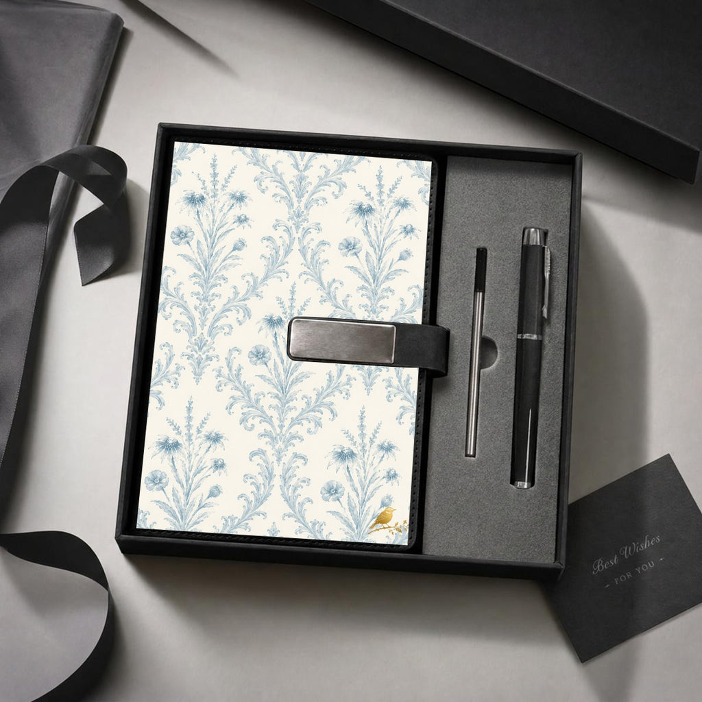 Blue Damask Journal Gift Set