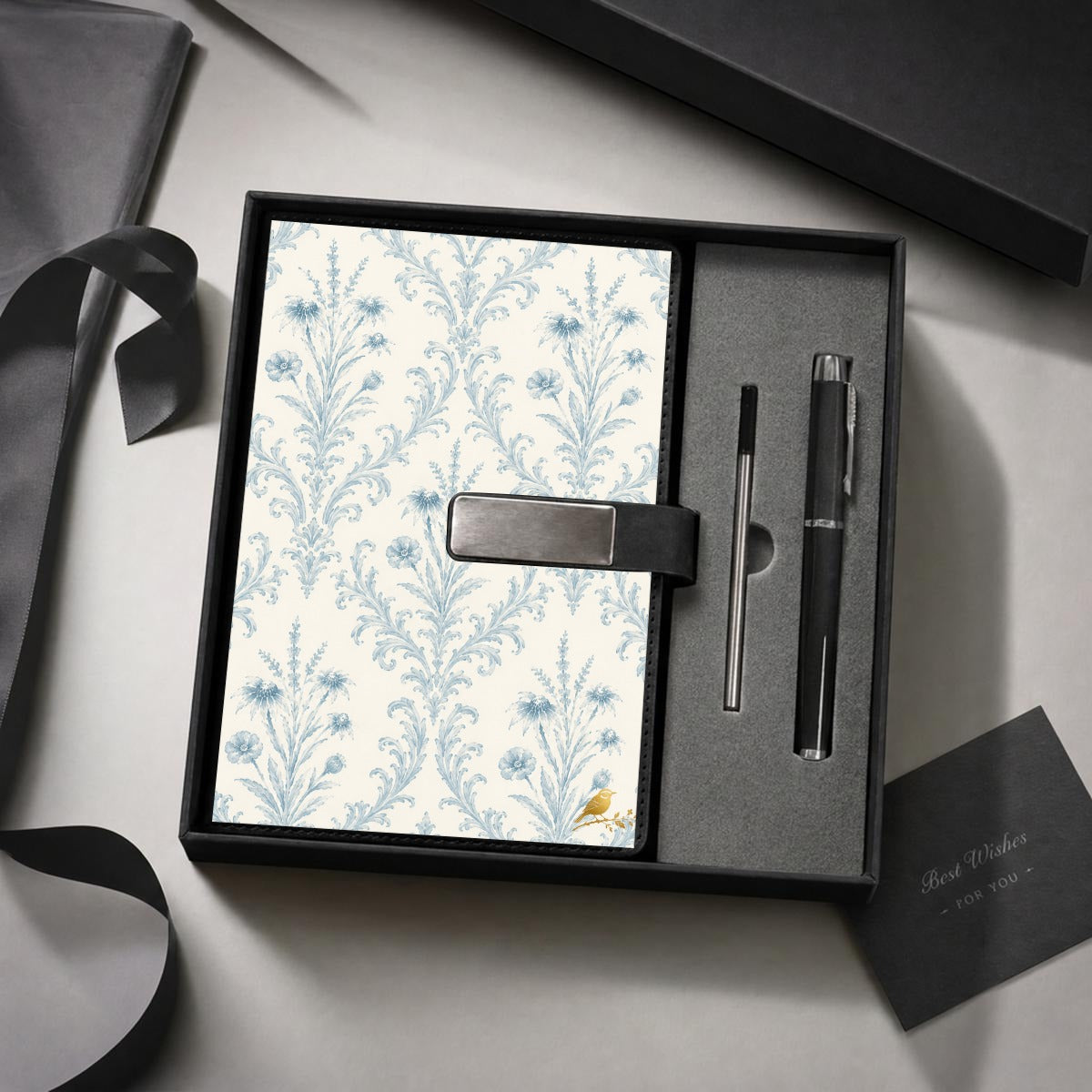 Blue Damask Journal Gift Set