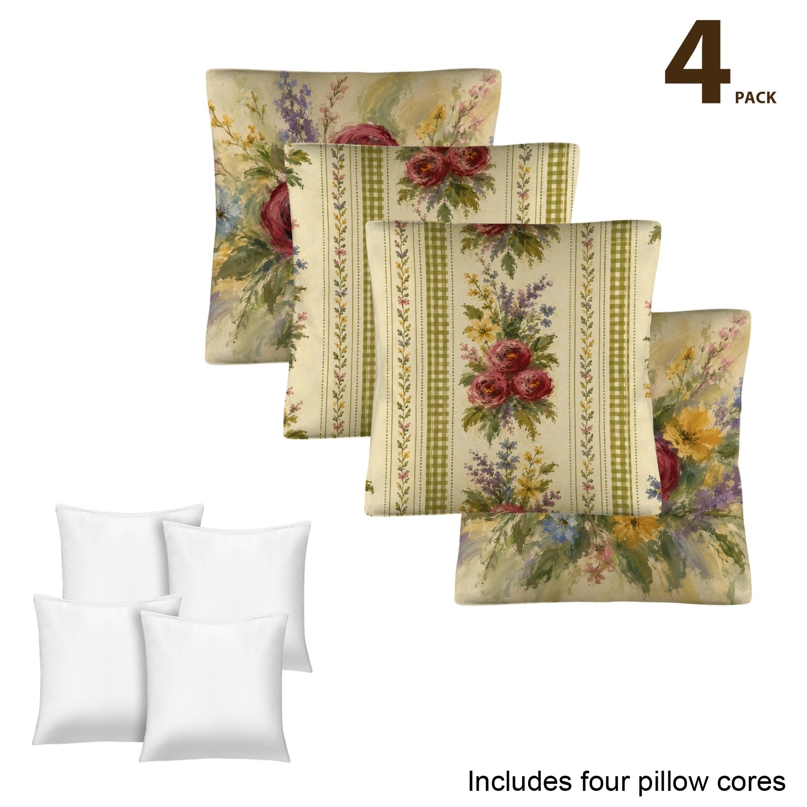 Provicincial Flora Pillow Set Linen Throw Pillow 18" x 18"（Customized Separately in Sets of 4） | Ships from USA