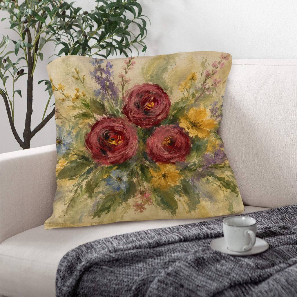 Provicincial Flora Pillow Set Linen Throw Pillow 18" x 18"（Customized Separately in Sets of 4） | Ships from USA
