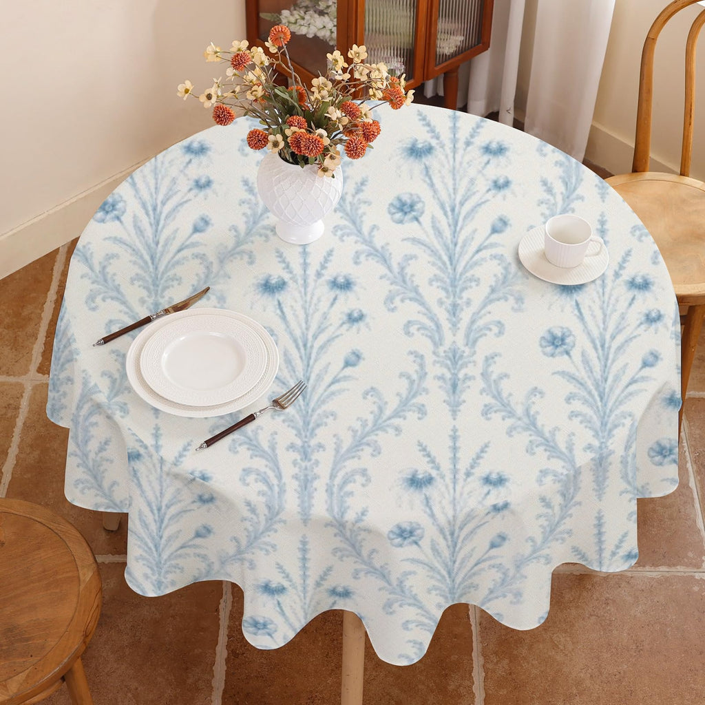 Blue Damask Round Custom Round Tablecloth 60" x 60" | Ships from USA