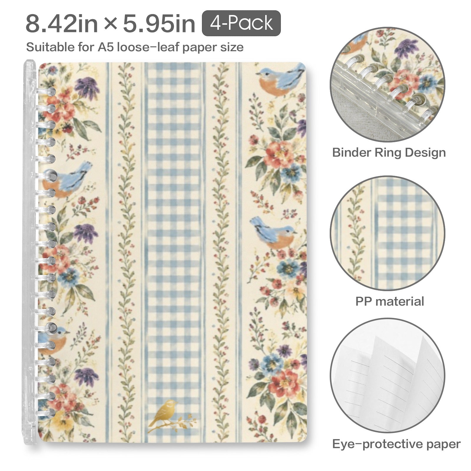 Beloved Bird Notebooks w/ emblem Loose-Leaf Notebooks ( Cover Print, 4-Pack ) | Ships from USA