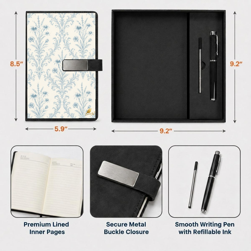 Blue Damask Journal Gift Set