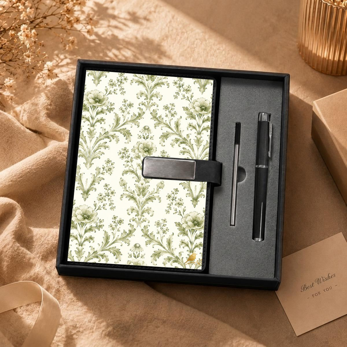Green Damask Journal Gift Set