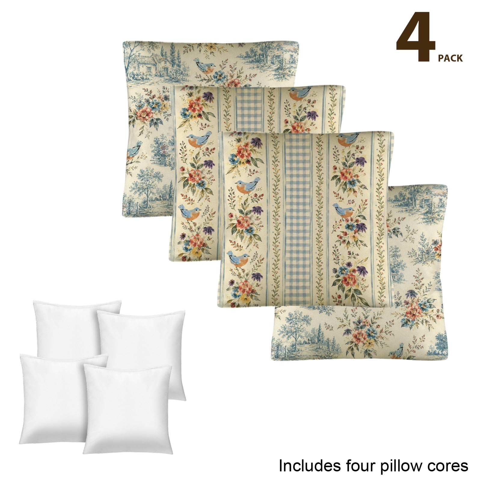 Beloved Bird Pillow Set Linen Throw Pillow 18" x 18"（Customized Separately in Sets of 4） | Ships from USA