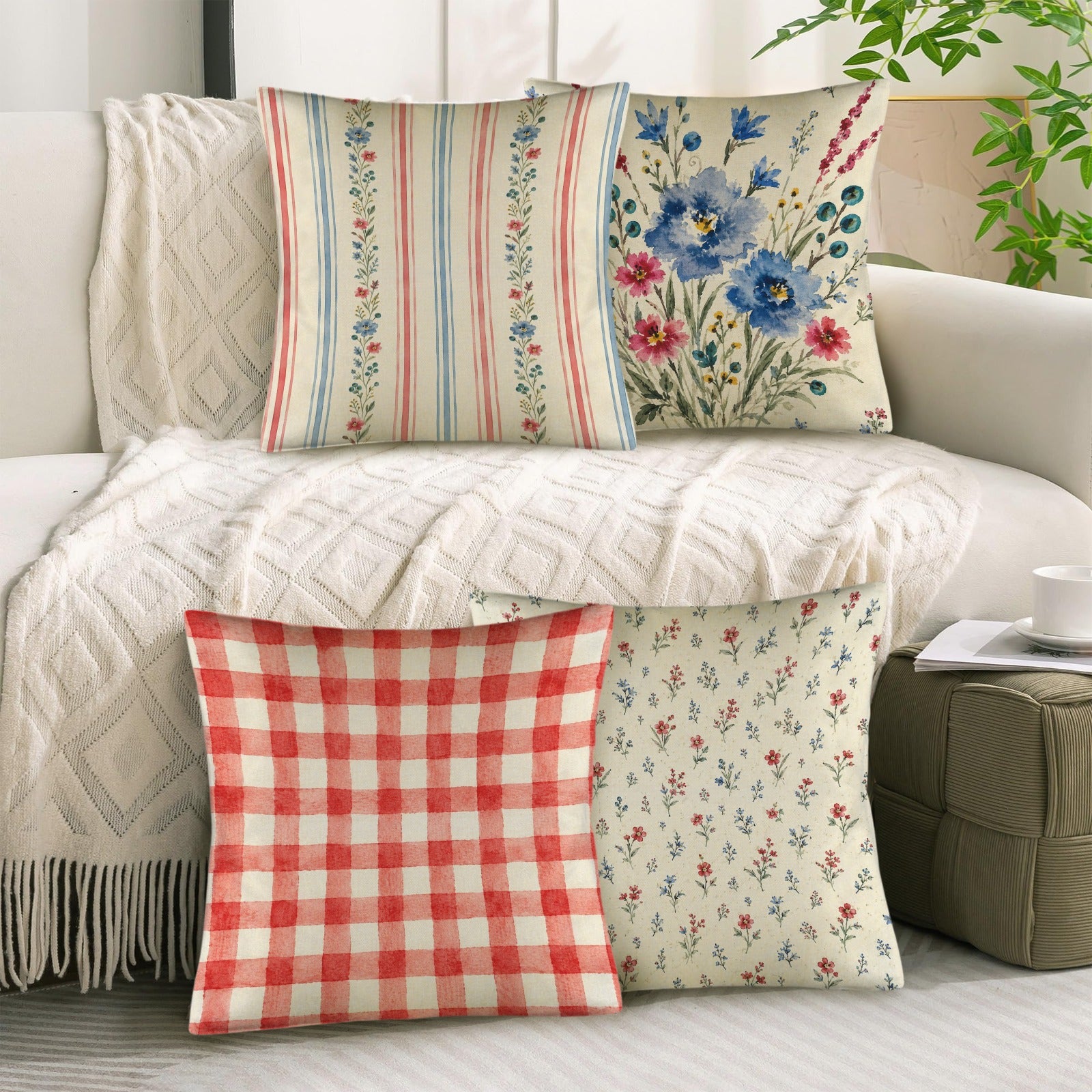 Provincial Celebration Pillow Set Linen Throw Pillow 18" x 18"（Customized Separately in Sets of 4） | Ships from USA