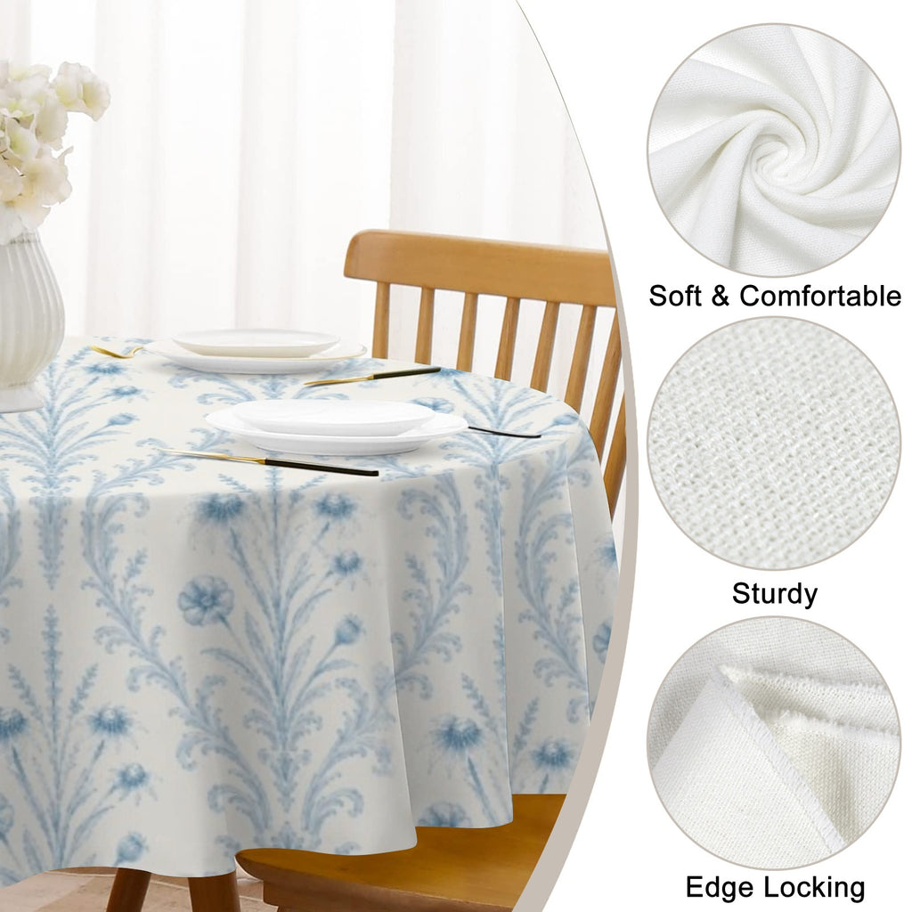Blue Damask Round Custom Round Tablecloth 60" x 60" | Ships from USA