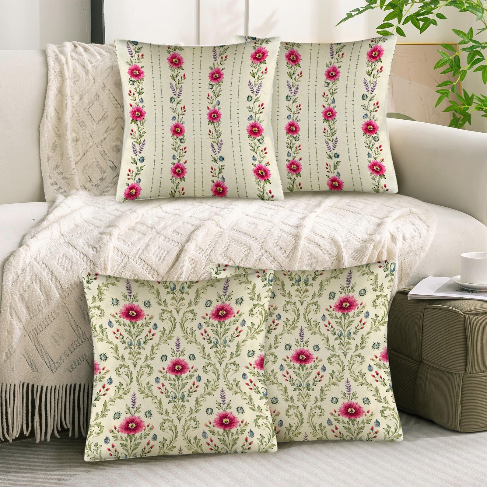 Provincial Summer Pillow Set Linen Throw Pillow 18" x 18"（Customized Separately in Sets of 4） | Ships from USA