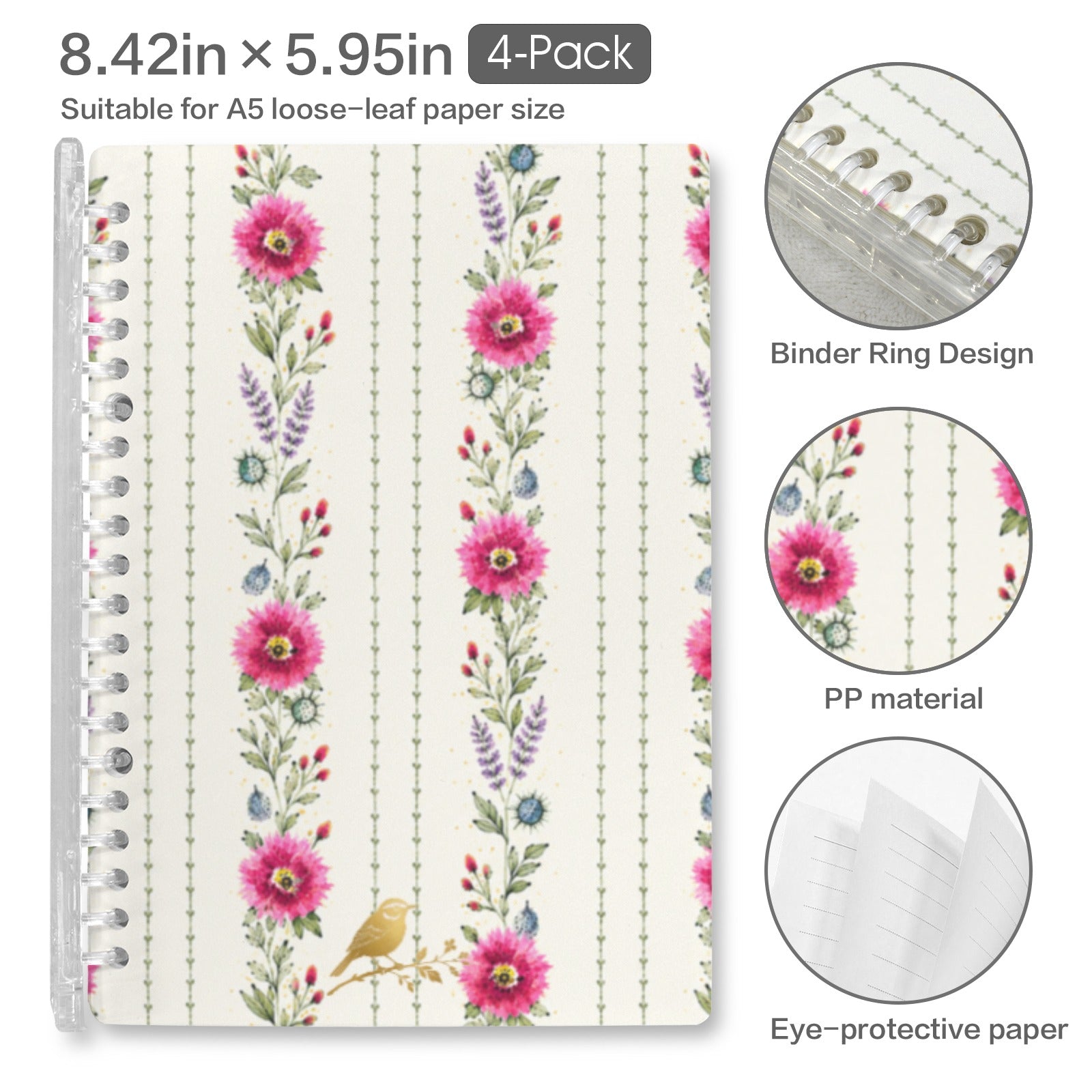 Provincial Summer Notebooks w/ Emblem Loose-Leaf Notebooks ( Cover Print, 4-Pack ) | Ships from USA