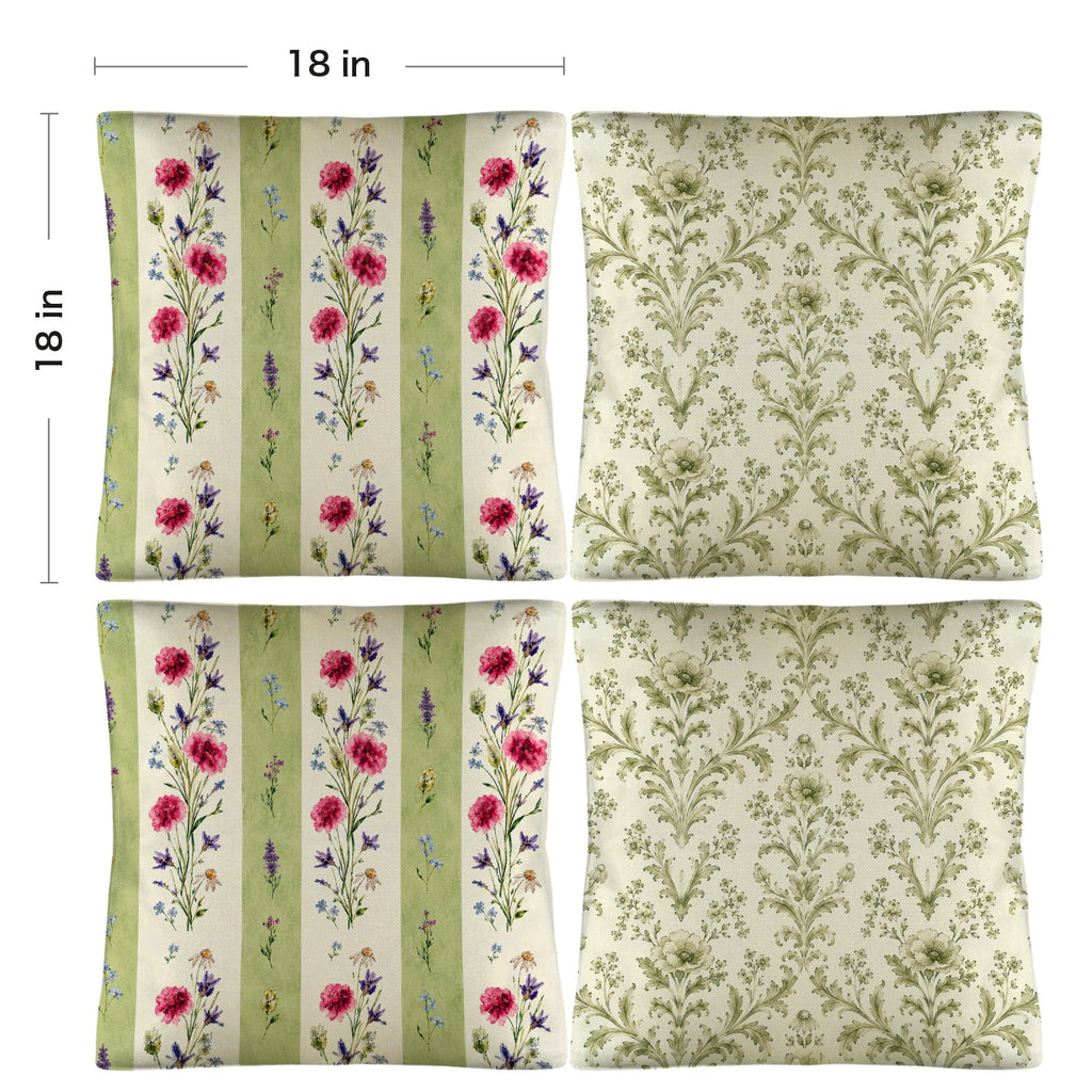 Provincial Wildflower Pillow Set Linen Throw Pillow 18" x 18"（Customized Separately in Sets of 4） | Ships from USA