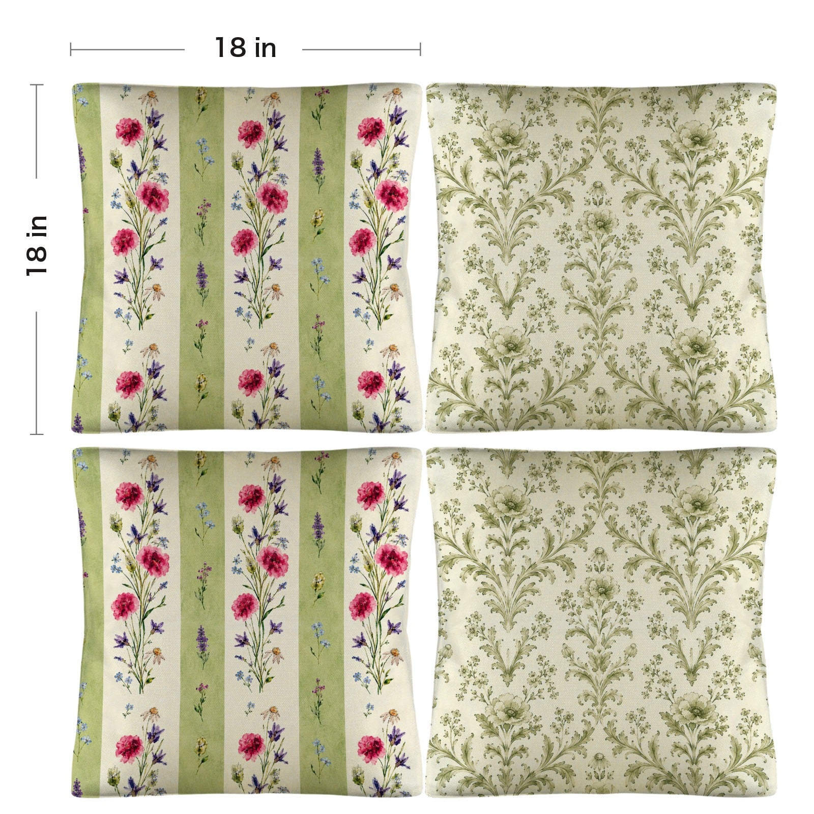 Provincial Wildflower Pillow Set Linen Throw Pillow 18" x 18"（Customized Separately in Sets of 4） | Ships from USA
