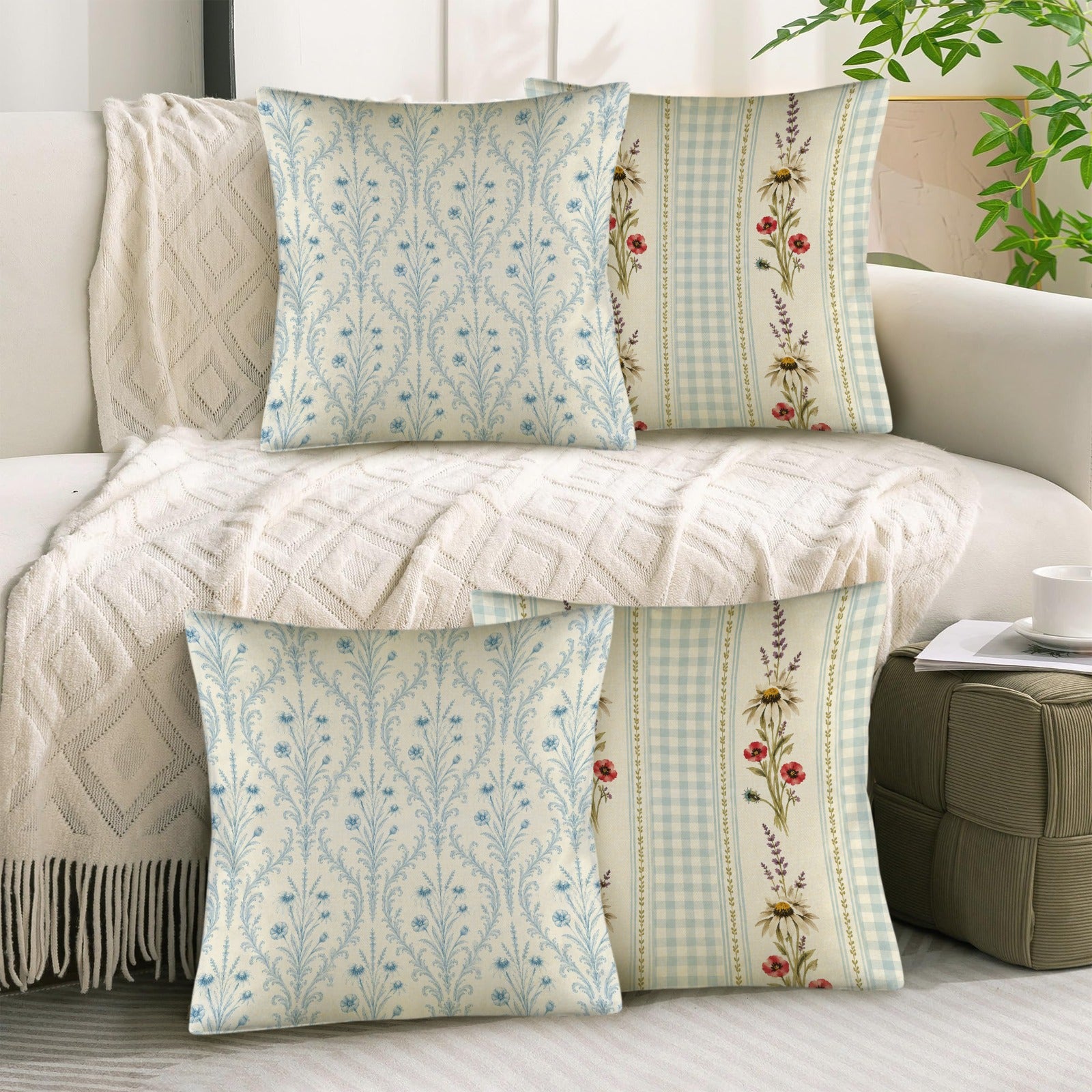 Provincial Robins Egg Pillow Set Linen Throw Pillow 18" x 18"（Customized Separately in Sets of 4） | Ships from USA