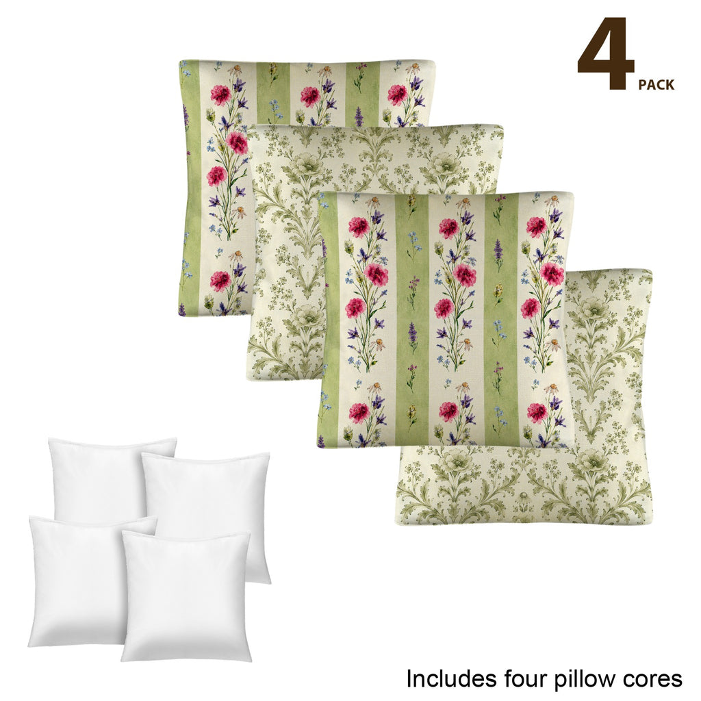 Provincial Wildflower Pillow Set Linen Throw Pillow 18" x 18"（Customized Separately in Sets of 4） | Ships from USA
