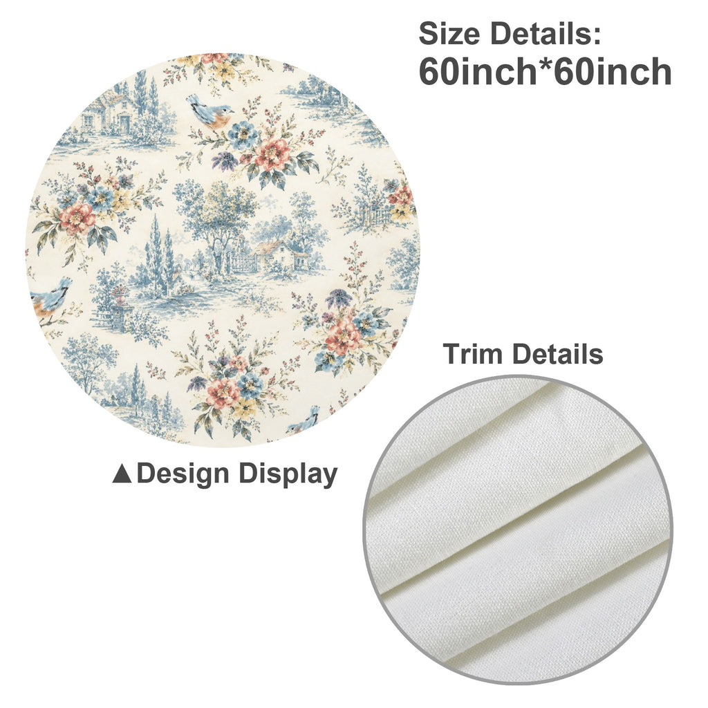 Beloved Bird Toile Round Custom Round Tablecloth 60" x 60" | Ships from USA