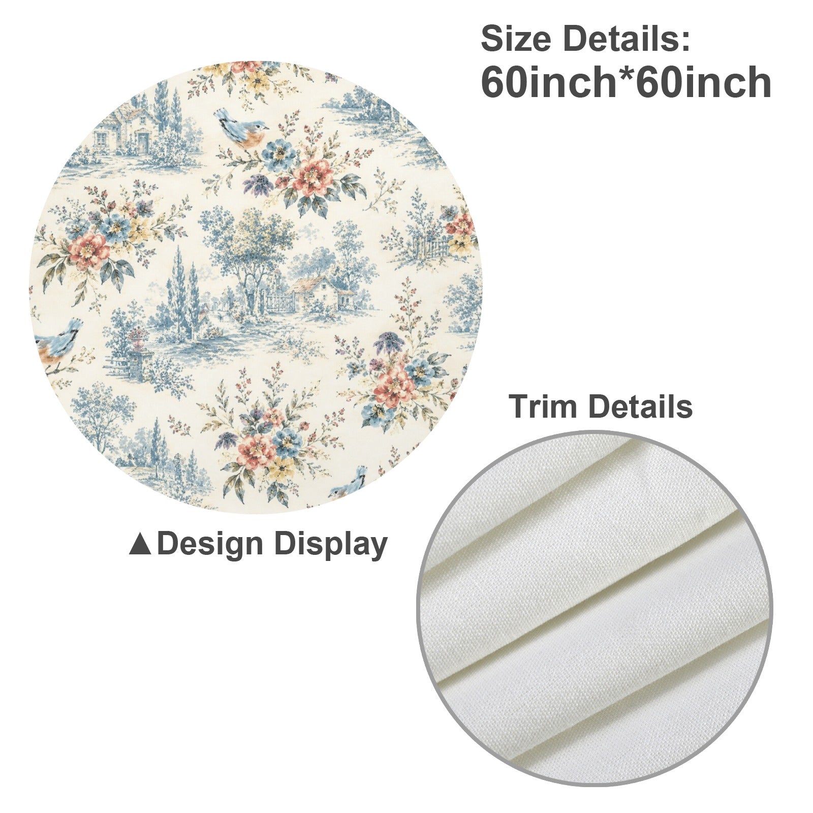 Beloved Bird Toile Round Custom Round Tablecloth 60" x 60" | Ships from USA