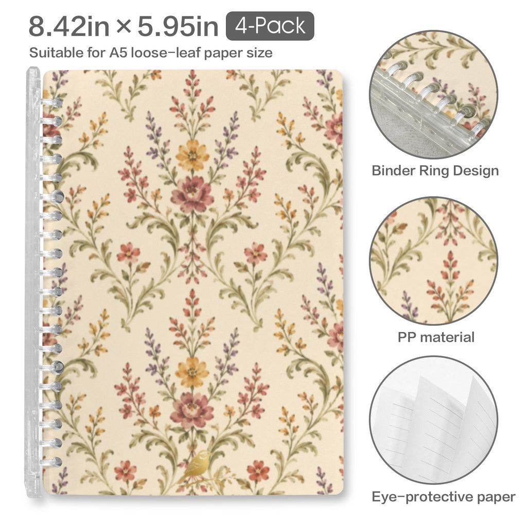 Rustic Provincial Notebooks w/ Emblem Loose-Leaf Notebooks ( Cover Print, 4-Pack ) | Ships from USA