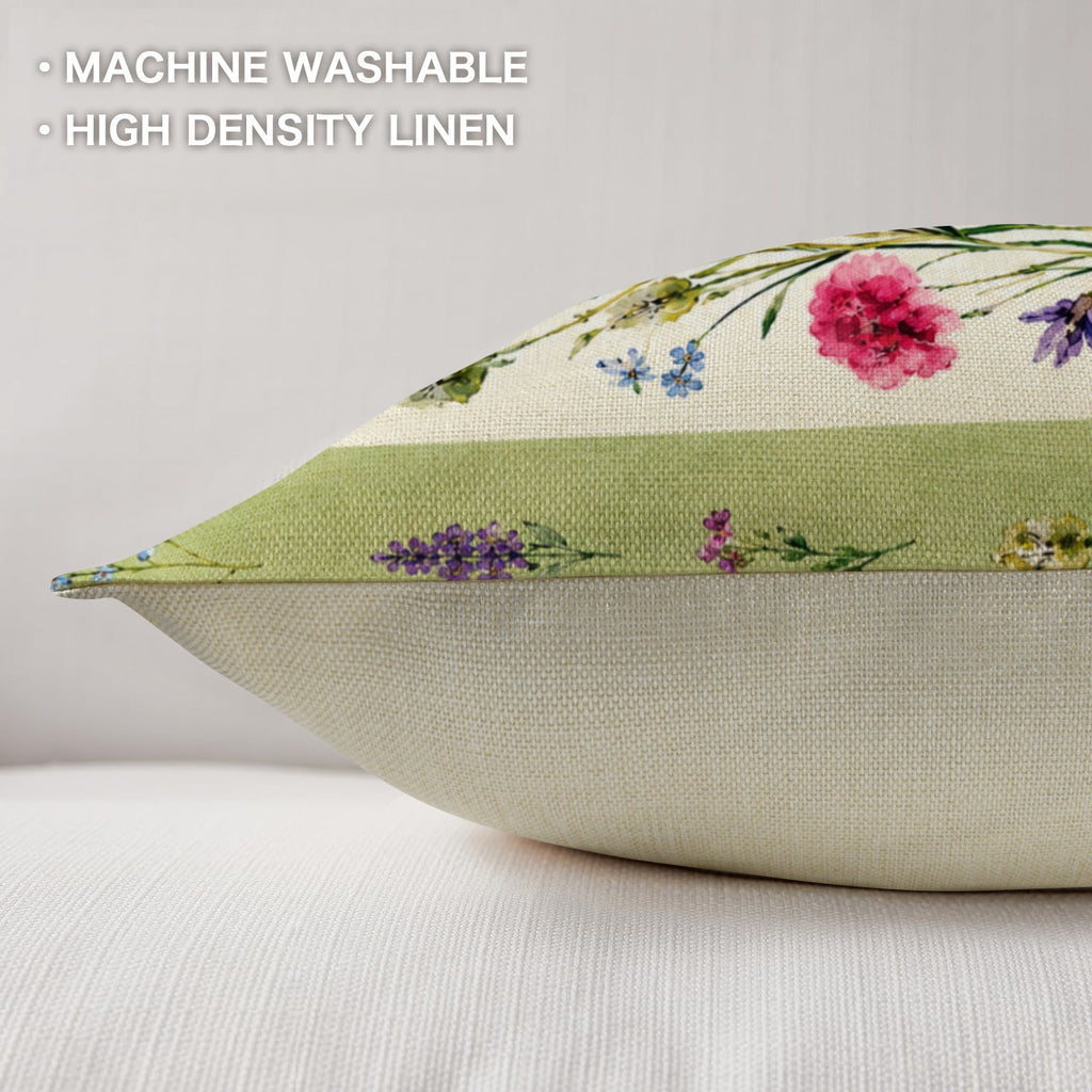 Provincial Wildflower Pillow Set Linen Throw Pillow 18" x 18"（Customized Separately in Sets of 4） | Ships from USA