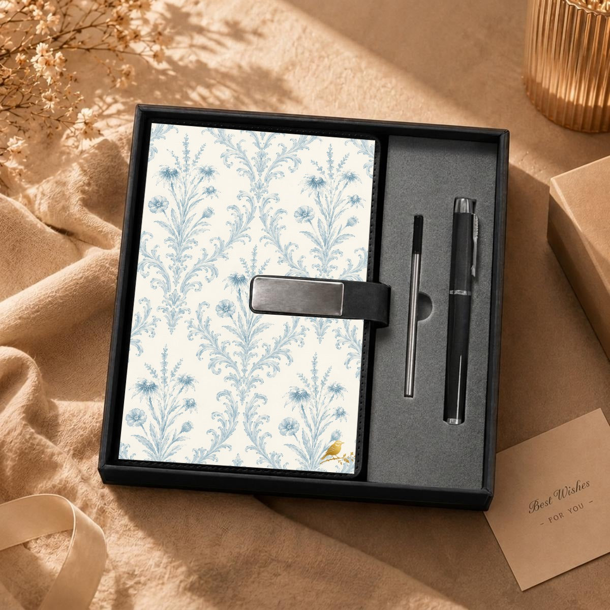 Blue Damask Journal Gift Set