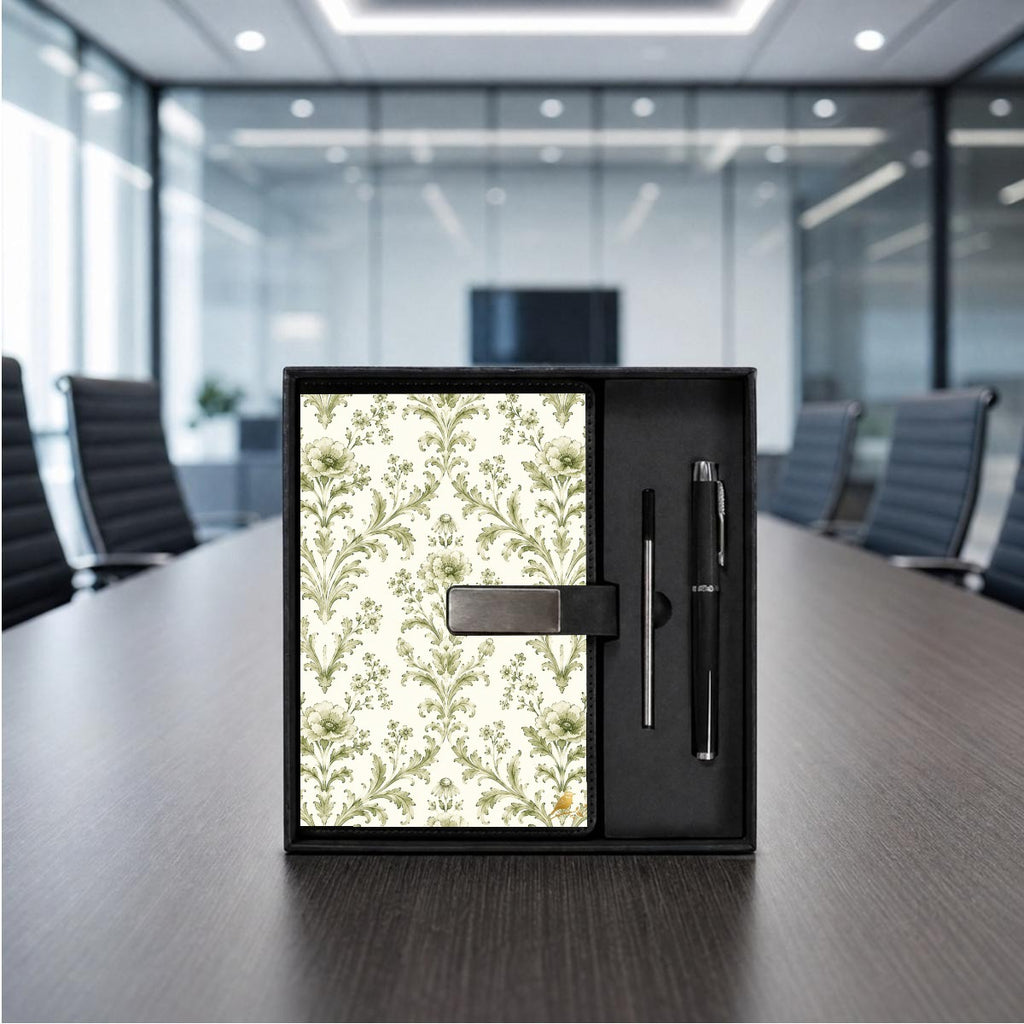 Green Damask Journal Gift Set