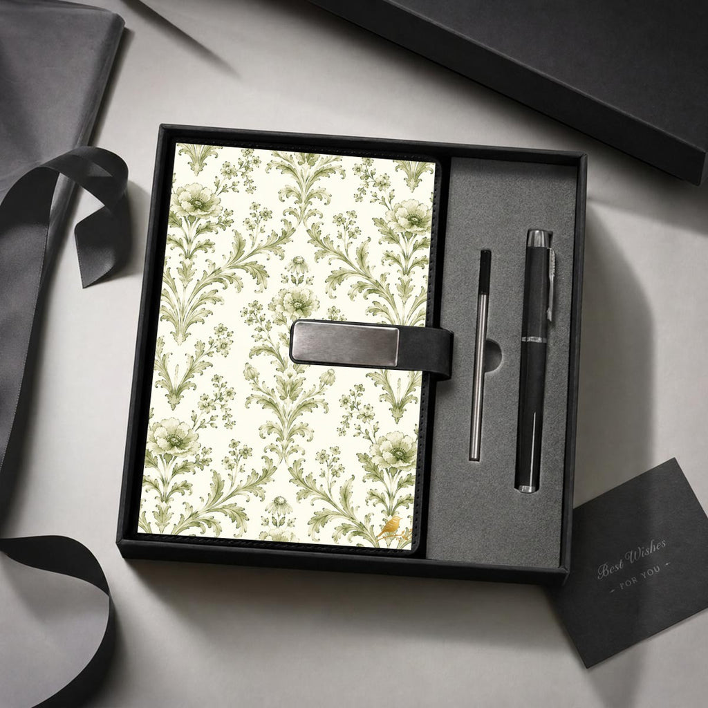 Green Damask Journal Gift Set