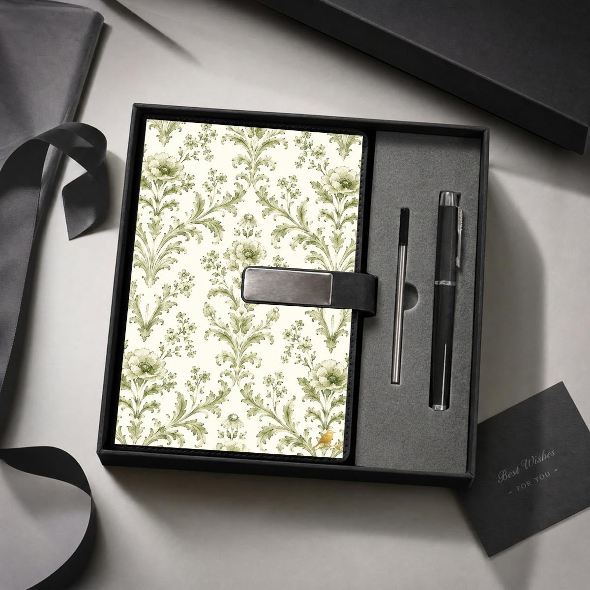 Green Damask Journal Gift Set