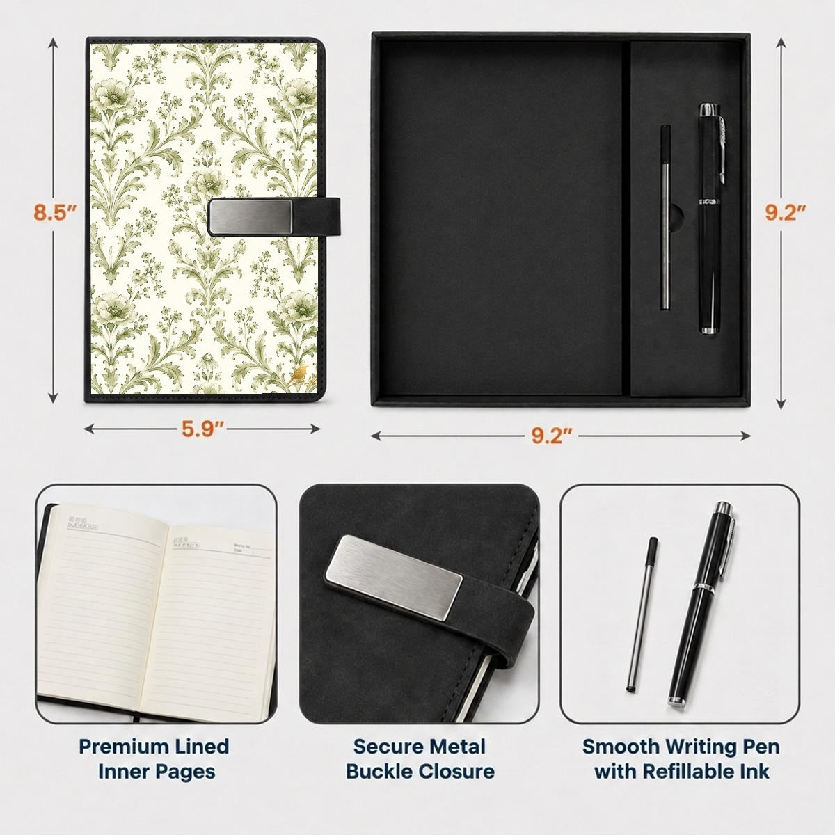 Green Damask Journal Gift Set